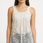 G Collection Womens Beige Lace Crochet Tunic Coverup Boho Sheer Y2k Blouse L White Size L Photo 0