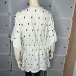 ZARA Medium Kaftan Cover Up Kimono Robe Embroidered Tie White Navy Blue Boho Siz Photo 1