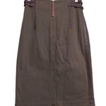 Sportmax Womens Pencil Skirt Olive Green Brown Knee Length Faux Leather Trim 8 Photo 2