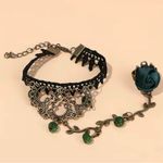 Flower Shape Elegant Bracelet Ring Inlaid Crystal Beads Vintage‎ Style Bracelet Black Photo 2