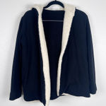 James Perse Women's High Pile Fleece Trim Hooded Cardigan Black Sz 2 (M) Photo 0