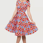 Eva Rose Cap Sleeve Dress Strawberry Blueberry Print Retro Full Skirt Pockets M Pink Size M Photo 0