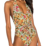 Ellejay  Reese One Piece Floral Green Garden Halter Swimsuit Beach Size Med M Photo 0