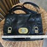 Badgley Mischka  Black Leather Satchel Two—Toned Hardware Turnlock Crossbody Photo 1