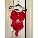BodyRage Red Lace Bodysuit Lingerie Rhinestone Straps Valentine's Day NEW 1X Red Photo 9