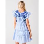 J.Marie Kennedy Blue Stripe Embroidered‎ Tiered Flutter Sleeve Dress Cotton L Size L Photo 2