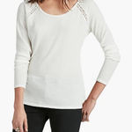 Lucky Brand Womens L Ivory Thermal Pullover Top Shirt Lace Yoke Photo 0