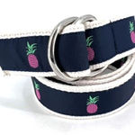 Leather Man Women's Nylon Canvas Belt Pineapple Print D Ring Navy Blue Medium Blue Photo 0