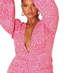 Pretty Little Thing  Pink Leopard Ruched Plunge Bodycon Plus Dress NWT Photo 2