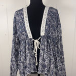 Free People anissa bed jacket medium blue eyelet boho Blouse Lace Tie Photo 0