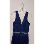 Maniju FLAW Juniors Navy Lace Evening Gown Mermaid High Slit Peekaboo Cut Out Photo 1