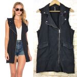 Free People  Vest Womens XS Black Denim Moto Long Relax Frayed Rock Goth OB663677 Photo 1