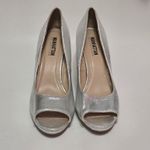 Manhattan Collection Silver Metallic Peep Toe Wedge Heels Size 8 Photo 4