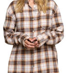POL  Frayed Hem Oversized Plaid Flannel Button Down Top western/rodeo L Photo 1