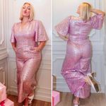 Ivy City Co Bejeweled Pink Sequin Jumpsuit Size 3X Wide Leg Party Holiday Romper Photo 9