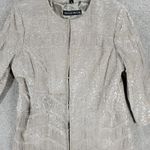 Pamela McCoy Leather‎ Jacket Womens M Cream Silver Animal Print Banded Longline Size M Photo 5