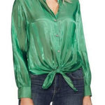 Vince Camuto  Green Iridescent Button Down Long Sleeve Tie Front Shirt (M) Photo 0