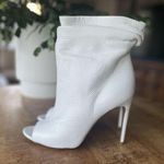 Burberry  Italy White Leather Peep Toe Slouch Booties Stiletto Heels Photo 0