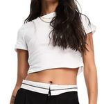 Stradivarius  Tee with Ruched Side in White, Size L​​​​​​ Photo 0