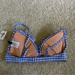 NWT J.Crew Factory Blue & White Gingham Seersucker French Bikini Ruffle Top Sml Photo 3