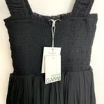 Ganni  Pleated Georgette Flounce Smock Midi Dress Black Womens Size 32 New Photo 11