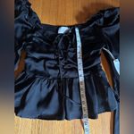 Six/Fifty Silky Black Milkmaid Top with Keyhole Bow and Ruffles, Size S, NWT Photo 1