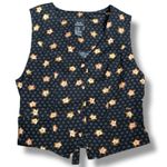 Vintage 90s Black Floral Suit Vest Button Front Adjustable Tie Back Cottage Size 10 Photo 1