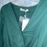 NWT Women's Wrap V‎ Neck Short Dress Pleated Tie Waist Long Puff Sleeve Green Size L Photo 4