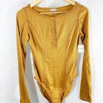 Free People  Sloane Bodysuit Long Sleeve Snap V Neck Ribbed Amber Size Small Photo 4