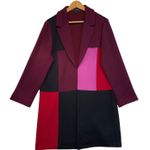 St. John  Patchwork Colorblock Knit Wool Twill Coat in Caviar Ruby Multi Large Photo 0