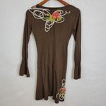 Johnny Was LA Dress Womens XS Brown Floral Embroidered Applique Babydoll V-Neck Photo 1