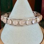 Sterling Silver Adjustable Rose Quartz Cabochon Cuff Bracelet Pink Photo 1