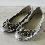 Coach Venus Metallic Silver Soft Leather Embellished Ballerina Flats - US 7 Photo 0