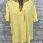 Just My Size  Yellow Lace Up Tee Photo 0