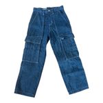 ZARA  Women Dark Wash Denim Cargo Pants High Rise Utility Pockets Photo 1