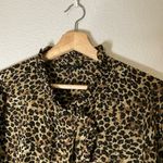 Tahari  Leopard Blouse Womens Large Bell Sleeve Ruffle Front Gathered Cuff‎ Photo 3
