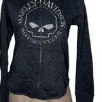 HARLEY DAVIDSON Grey Hoodie Metallic Skull Zippered Charcoal Gray Size Small Photo 0