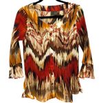 Serenade New York Womens Y2K Crinkle Pleated Print Button Front Blouse Top Large Brown Photo 0