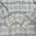 Free People  LoveLand Pastel Plaid Button Down Shirt Frayed Hem Boho White Pink M Photo 6