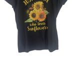 Women's Size Medium Black Sunflower Floral Short Sleeve Graphic T Shirt Black Photo 2