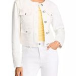 AQUA  Cream Denim Jacket‎ Size 6 Cropped Collarless Button Front Pockets Photo 0