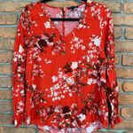 Staccato Women's Floral Print Long Sleeve V-Neck Blouse Top Red Pink - Size S Photo 0
