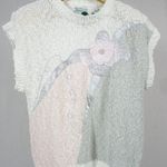 Shenanigans Woman's Large Square Chunky Knit Floral Short Sleeve Vintage NWT! White Photo 0