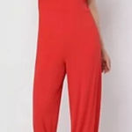 H by Halston H Halston Cardinal Red Regular Jet Set Jersey Wide-Leg Jumpsuit Lace Sleeves Photo 0