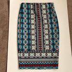 By & By Pencil Skirt Navy, Red, Teal Aztec Small Blue Photo 0