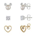 Disney NWT DisneyCubic Zirconia Mickey Mouse Earring in 14K Gold Flash Plated Set of 3 Photo 1