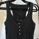 Aerie  Black Ribbed Tank Top with Button Detail Photo 1