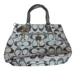 Coach Poppy Signature Sateen Tote Gray Silver Metallic Shoulder Bag Purse Large Photo 0