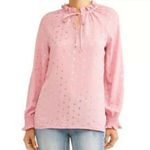 Time & Tru  gold foil print sheer pink blouse Photo 0