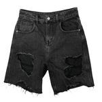 Momokrom  Women's Black High Rise Distressed Cut Off Hem Denim Shorts Size 28" Photo 0